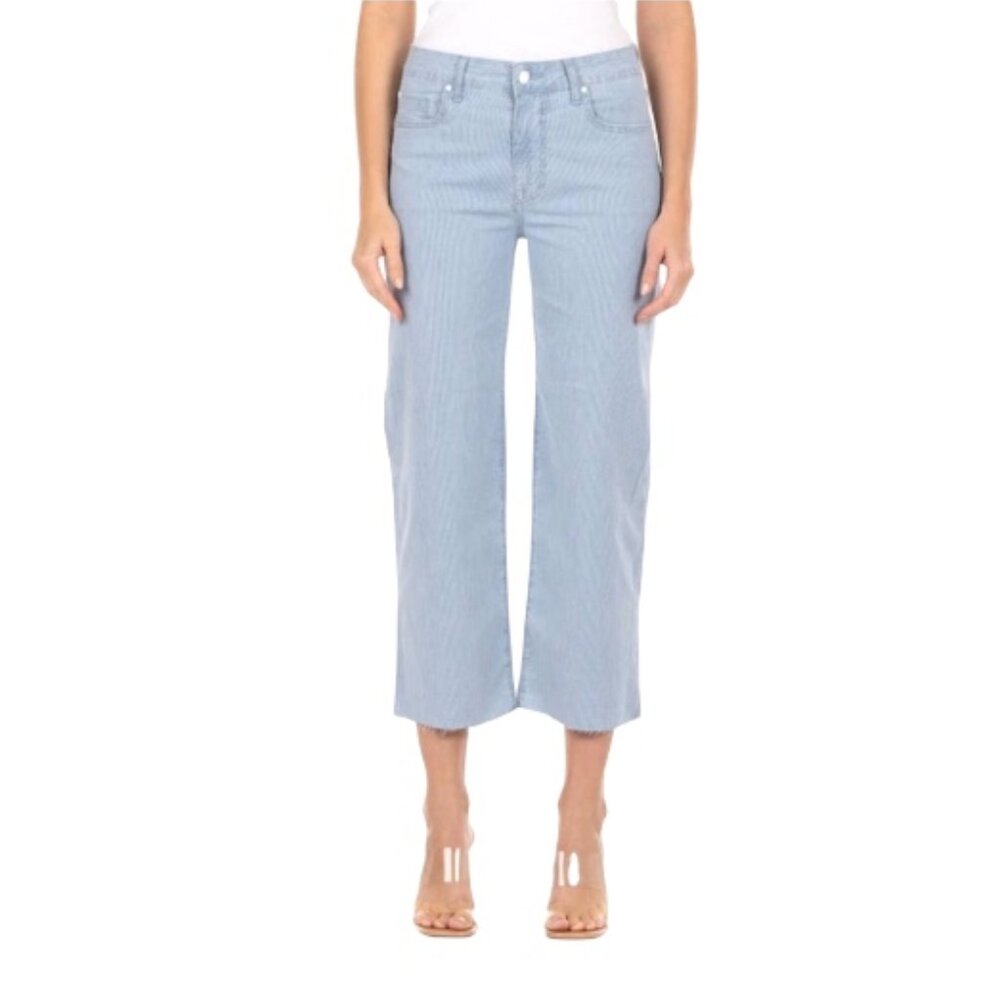 Fidelity Malibu High Waisted Raw Hem Crop Wide Leg Strip Pants Women Size 32 NWT